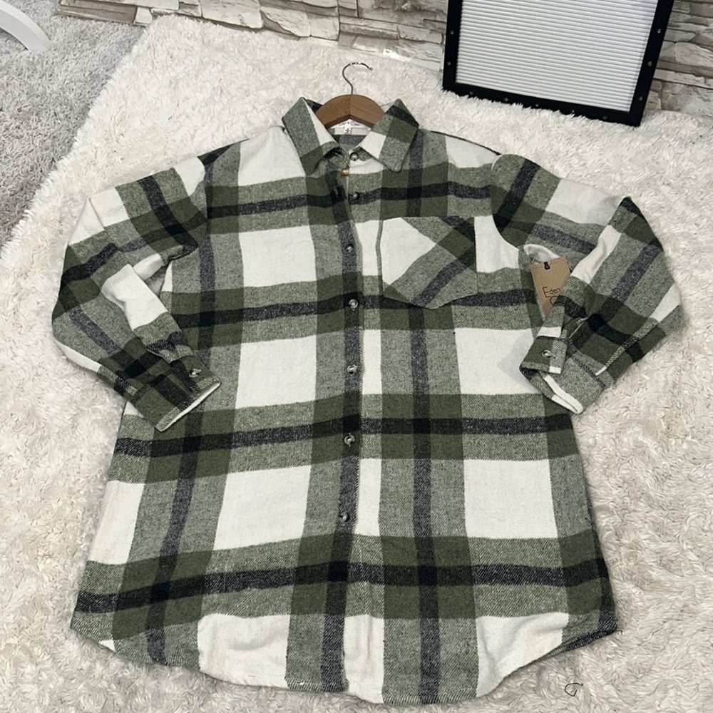 EDEN & OLIVIA Small Olive & Ivory Plaid Button-Up Shirt